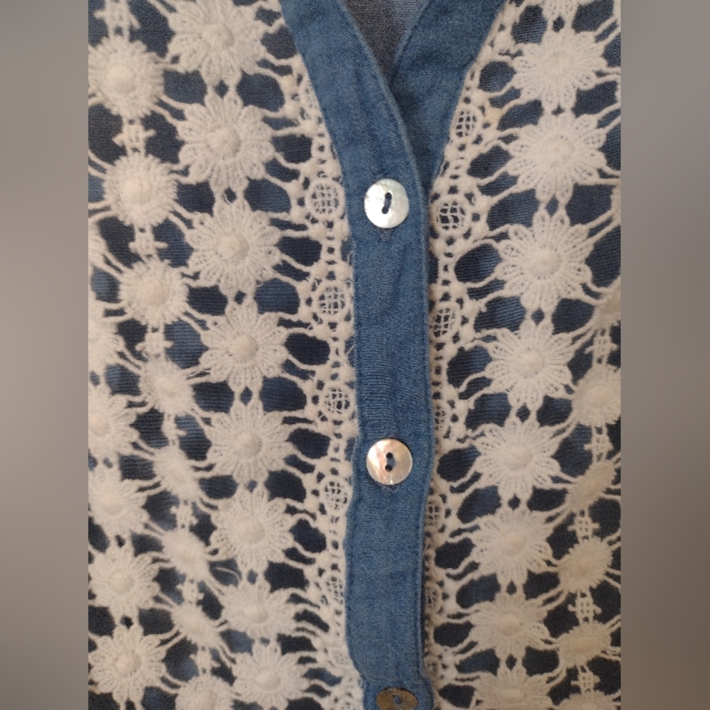 Exotic Jeans Desigual Denim & Lace Button Up Blouse - Picture 4 of 5